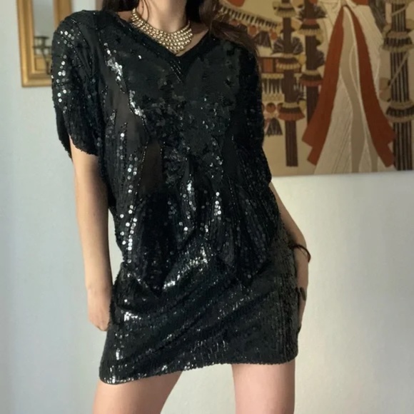 Vintage Sequins Butterly Silk Blouse Size M - Picture 7 of 11